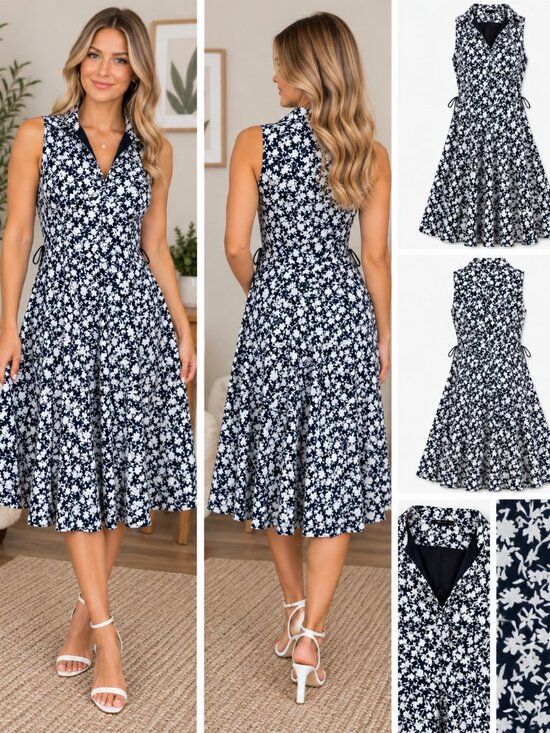 Banana Republic Dresses & Skirts - Banana Republic Navy Blue White Floral Sleeveless Fit and Flare Dress Size 6